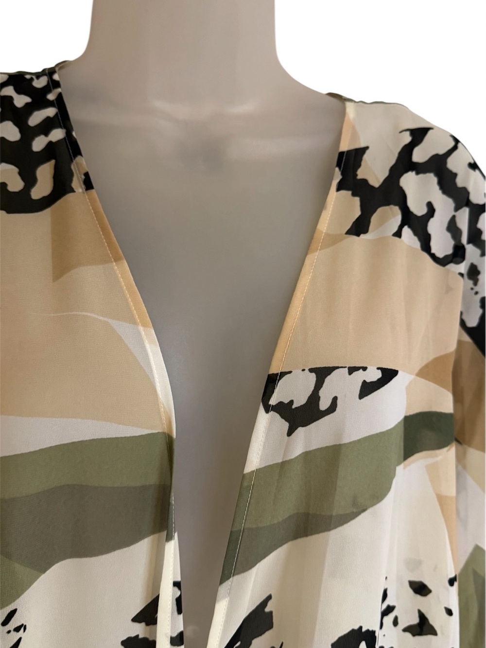 NWT Olive, Cream & Black Printed Open-Front Kimono / Topper PLUS 2X #11 - Picture 2 of 8